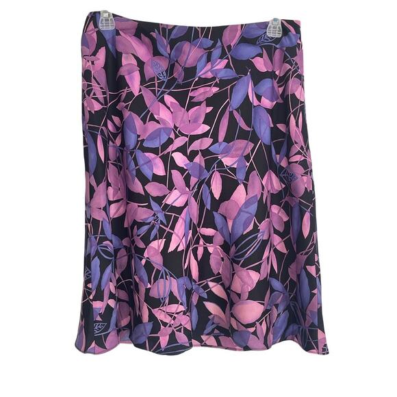Vintage Ann Taylor Loft Women's Size 6 Purple Leaf Print 100% Silk Skirt - Picture 2 of 4